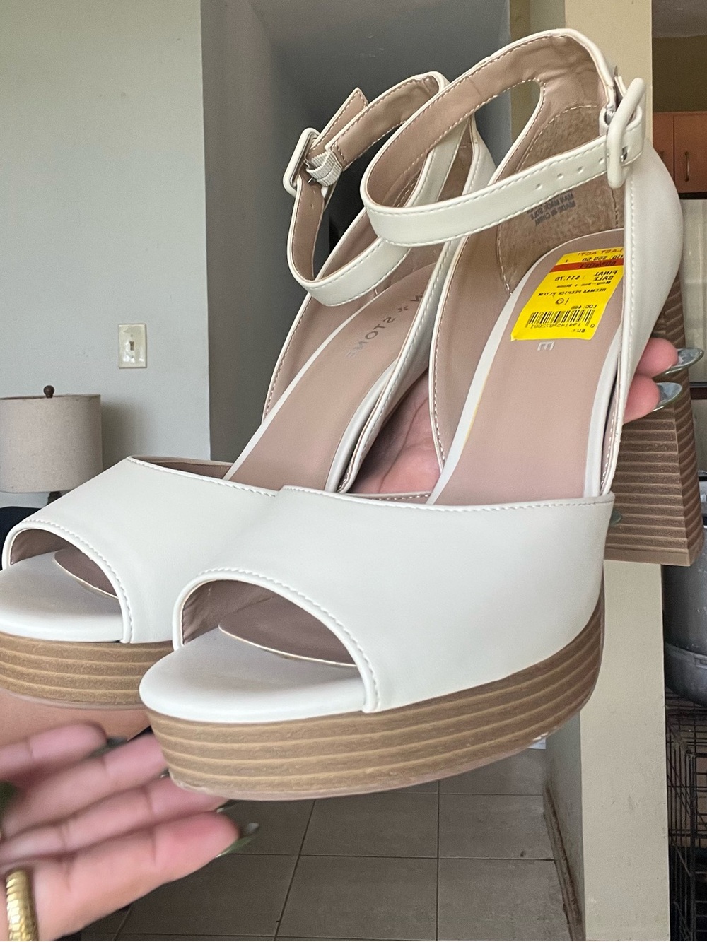 Sun + Stone Cream Open-Toe Ankle Strap Platform Heels